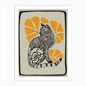 Cat Linocut Style Art Print