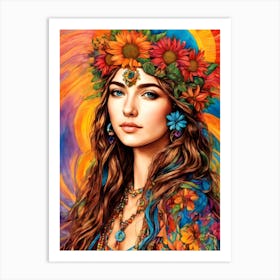 Boho Girl - Gypsy Free Spirited Art Print By Free Spirits and Hippies Official Wall Decor Artwork Hippy Bohemian Meditation Room Typography Groovy Trippy Psychedelic Boho Yoga Chick Gift For Her and Him Musician Music Makers Art Print