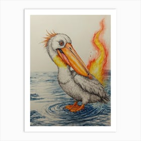 Pelican On Fire 1 Art Print