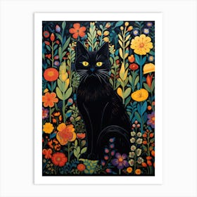 A Black Cat Is Sitting In An Abstract Garden Art Print