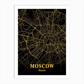 Moscow Gold City Map 1 Art Print