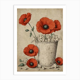 Poppies In A Bucket Art Print