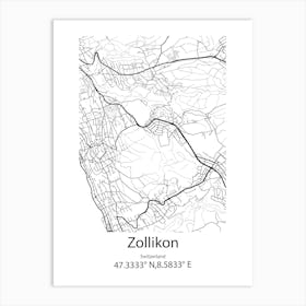 Zollikon,Switzerland Minimalist Map Art Print