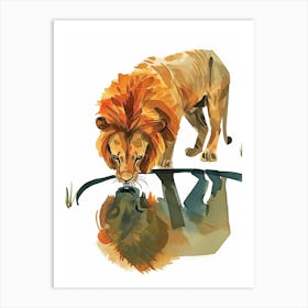 Barbary Lion Drinking From A Water Clipart  1 Art Print