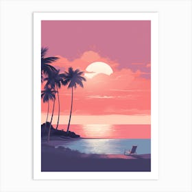 Illustration Of Half Moon Caye Belize In Pink Tones 2 Art Print