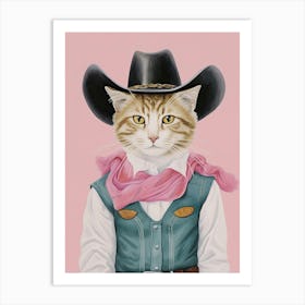 Cowboy Ginger Cat Quirky Western Print Pet Decor 1 Art Print