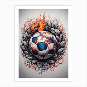 Soccer Ball With Flames Art Print
