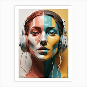 Portrait Of A Woman Listening To Music Art Print