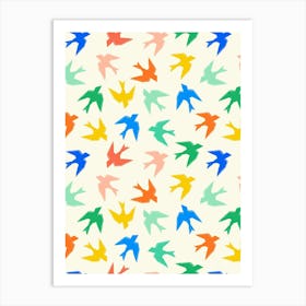 Retro Colorful Birds Paper Cut-Out Art Print