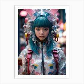 Cyberpunk Asian Girl In Tokyo Art Print