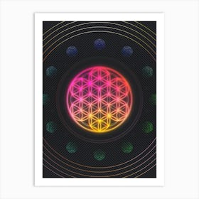 Neon Geometric Glyph in Pink and Yellow Circle Array on Black n.0214 Art Print