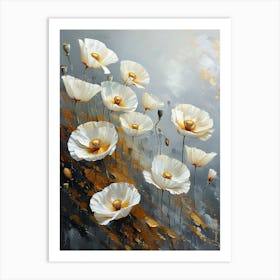 Gold Plated White Poppy Flowers Art Print