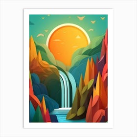 Abstract Landscape With Waterfall Art Print