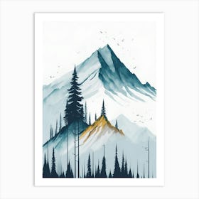 Mountain And Forest In Minimalist Watercolor Vertical Composition 164 Art Print