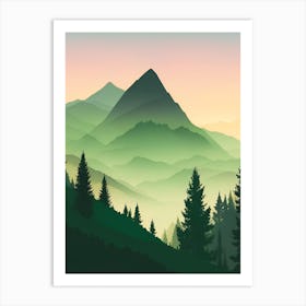 Misty Mountains Vertical Composition In Green Tone 138 Art Print