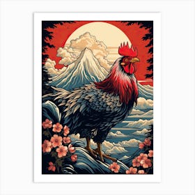 Rooster Animal Drawing In The Style Of Ukiyo E 1 Art Print