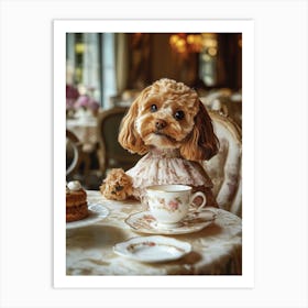 Cavapoo Having Afternoon Tea 2 Art Print