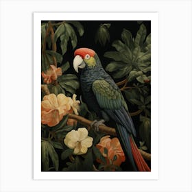 Dark And Moody Botanical Parrot 1 Art Print
