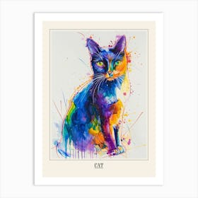 Cat Colourful Watercolour 1 Poster Art Print