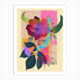 Rose 1 Neon Flower Collage Art Print