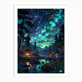 Night Sky Over A Lake Art Print