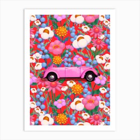 Floral Vintage Pink Car Art Print