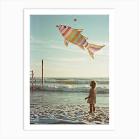 An Endearing Scene Of A Child Amused With A Weightless Oversized Candy Stripe Fish Floating Above (3) Art Print