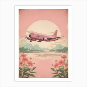 Pink Plane Over Flowers Art Print