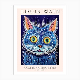 Louis Wain, A Cat In Gothic Style, Blue Cat Poster 1 Art Print