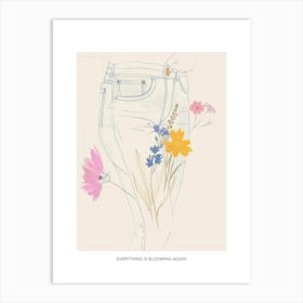 Everything Is Blooming Again Poster Flowers And Blue Jeans Line Art 6 Art Print