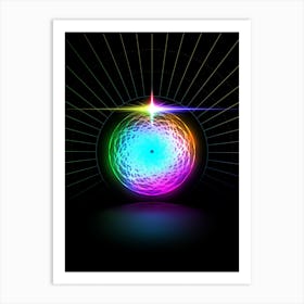 Neon Geometric Glyph in Candy Blue and Pink with Rainbow Sparkle on Black n.0076 Art Print
