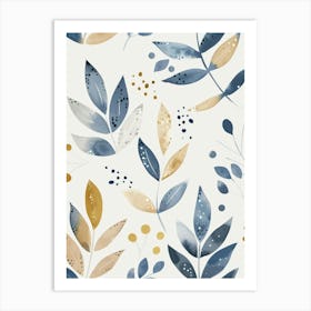 Blue And Gold Leaves 8 Art Print