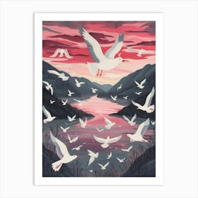 Seagulls At Sunset 1 Art Print