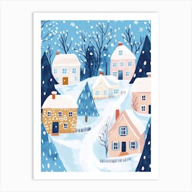 Evening Snow in Town Gouache Painting Art Print