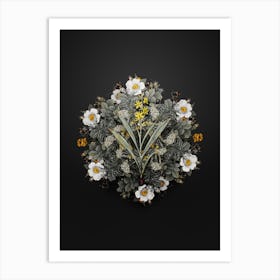 Vintage Wachendorfia Thyrsiflora Flower Wreath on Wrought Iron Black Art Print