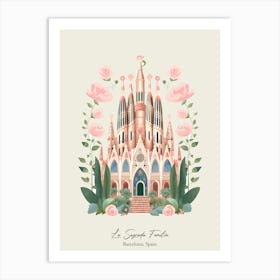 La Sagrada Familia   Barcelona, Spain   Cute Botanical Illustration Travel 1 Poster Art Print