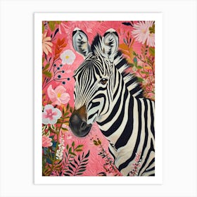 Floral Animal Painting Zebra 1 Art Print