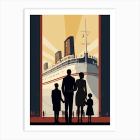 Titanic Family Boarding Ship Minimalist Illustration 1 Art Print