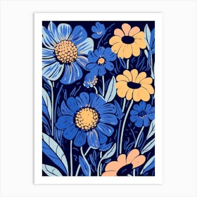 Blue Flower Illustration Gaillardia 1 Art Print