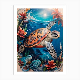 Turtles In The Sea Art Print