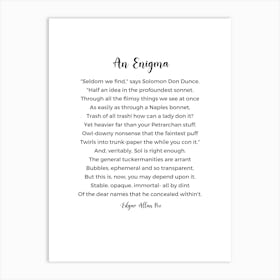 An Enigma Poem By Edgar Allan Poe Art Print