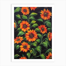 Sunflower Orange Still Life Oil Painting Flower Art Print