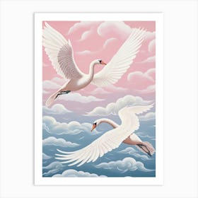 Vintage Japanese Inspired Bird Print Swan 5 Art Print