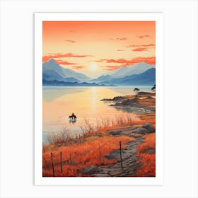 Lake Toya In Hokkaido, Ukiyo E Drawing 1 Art Print