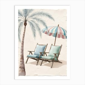 Beach Chairs And Umbrella 2 Art Print