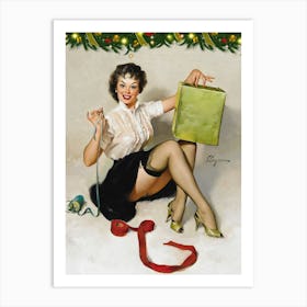 Sexy Pin Up Girl Wrapping A Present For You Art Print