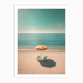 Two Sun Chairs And Blue Umbrella Summer Photography Art Print