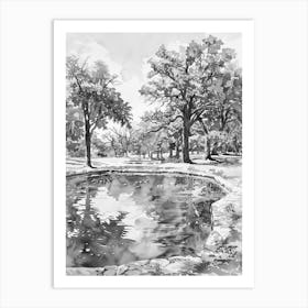 Hamilton Pool Preserve Austin Texas Black And White Watercolour 1 Art Print
