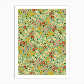 Meadow Ditsy Floral Pattern Seafoam Art Print