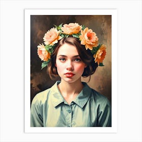 Girl With Flowers In Her Hair Art Print